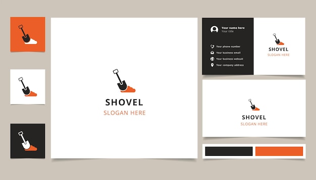 Shovel logo design with editable slogan branding book and