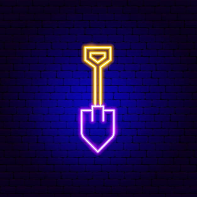 Shovel Neon Sign. Vector Illustration of Garden Tool Promotion.