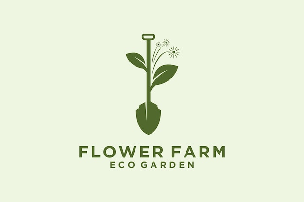 Shovel Spade Scoop with Flower Leaf Plant for Garden Plantation Culitivation Farm Logo design