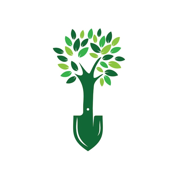 Shovel tree vector logo design. Green garden environment logo design template.