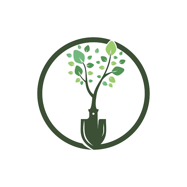 Shovel tree vector logo design Green garden environment logo design template