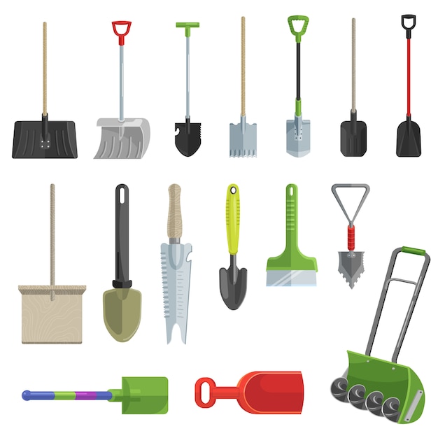 Shovel vector gardening icons set