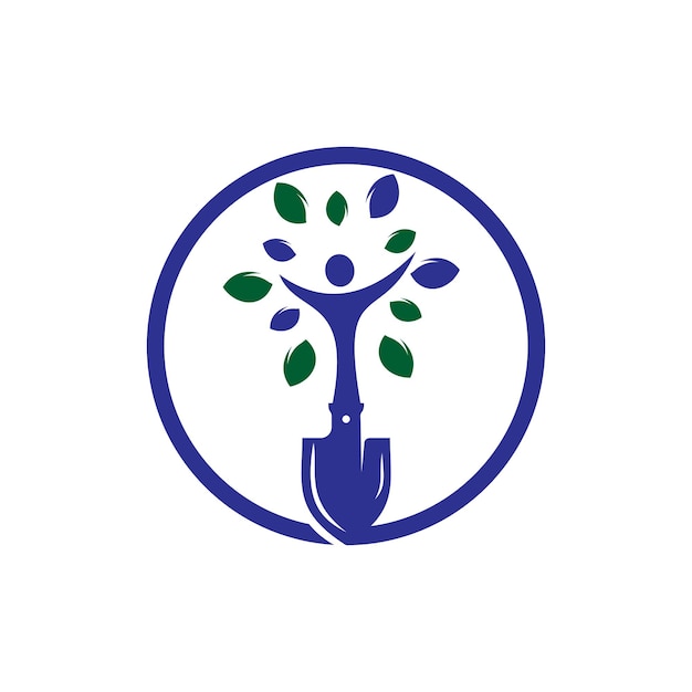 Shovel with human tree vector logo design