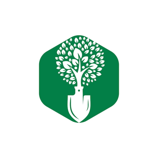 Shovel with human tree vector logo design