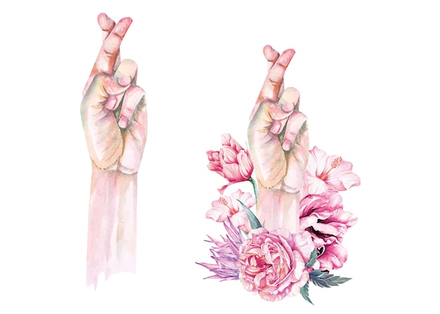 show finger cross and lie symbol painted in watercolorApril fool's daysign language