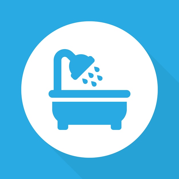 Shower vector icon. Bathroom symbol in flat style on blue background. Vector EPS 10