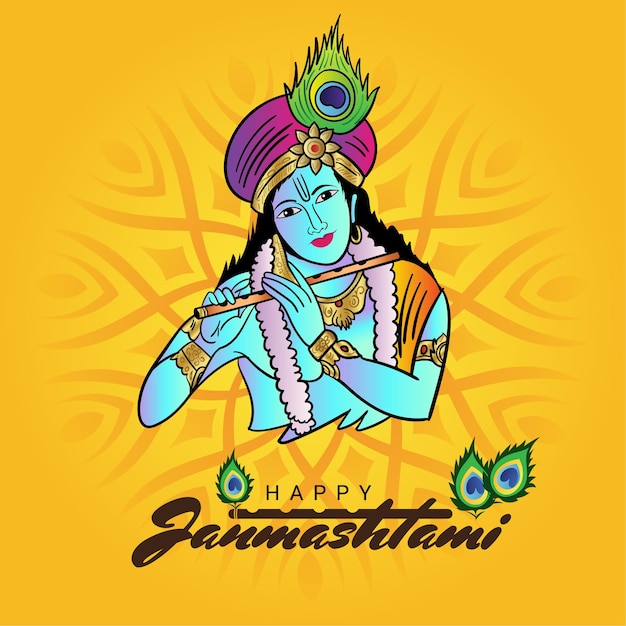 Shree krishna janmashtami festival greeting with mandala arts