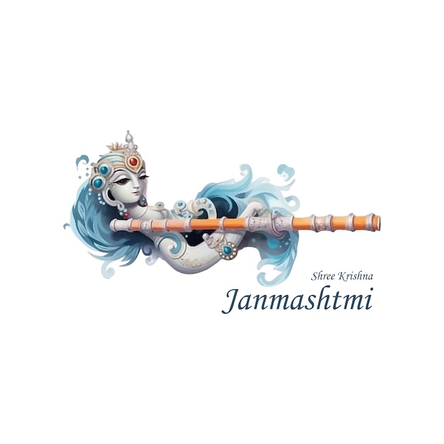 Vector shree krishna janmashtmi creative krishna flute vector illustration