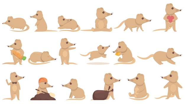 Shrew icons set cartoon vector Agriculture animal