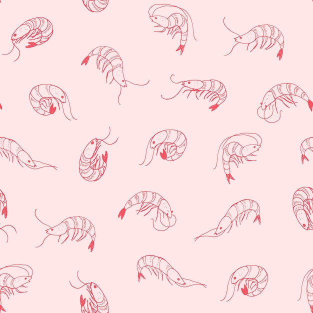 Shrimp sea food vector seamless pattern