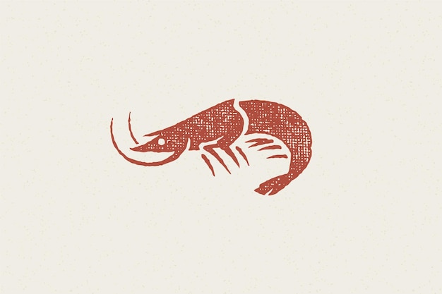 Shrimp silhouette hand drawn stamp effect