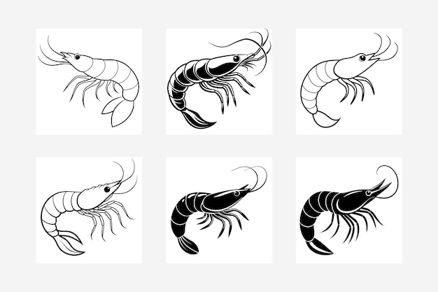 Vector shrimp silhouette prawn cutout vector icon black and white