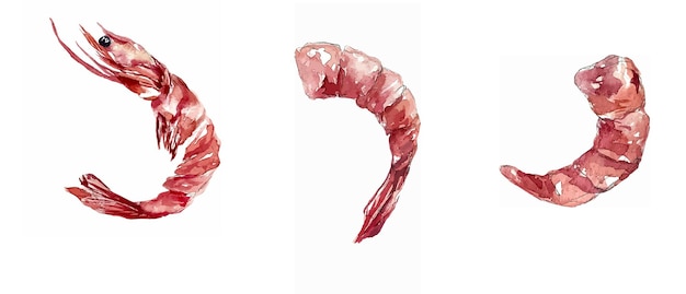 Shrimps seafood menu watercolor illustrations