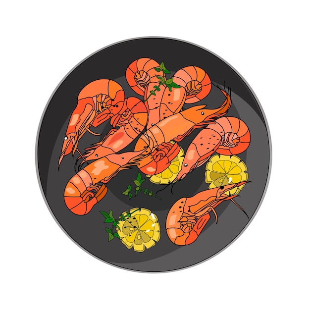 Shrimps with lemon on a plate meal delicious tasty traditional cooking Sea food asian Menu design