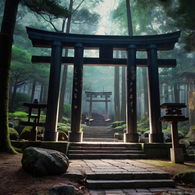 a shrine with a blue gate that says  higashi