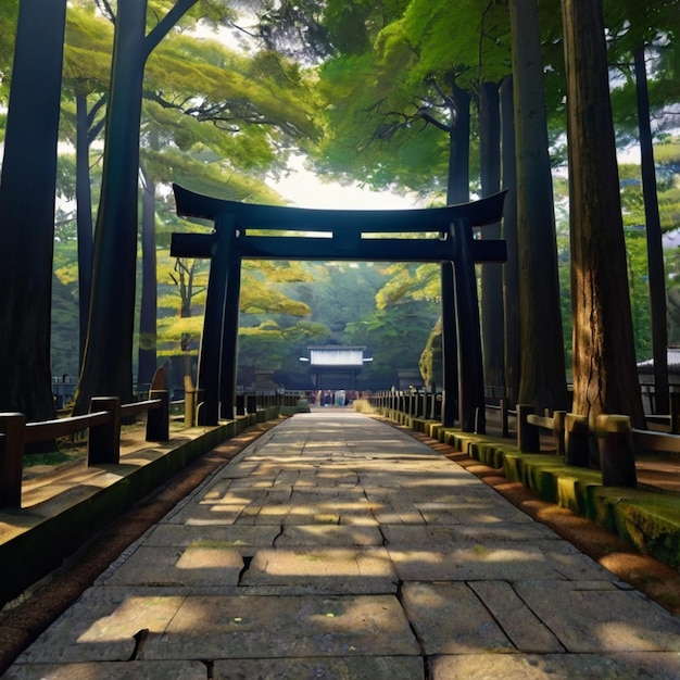 Vector a shrine with a large wooden gate that says  the entrance to the temple