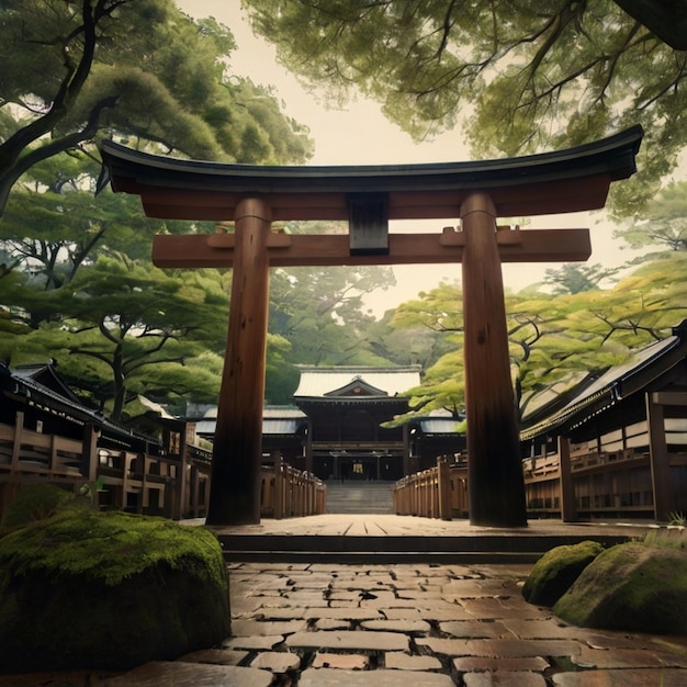 a shrine with a wooden gate that says higashi