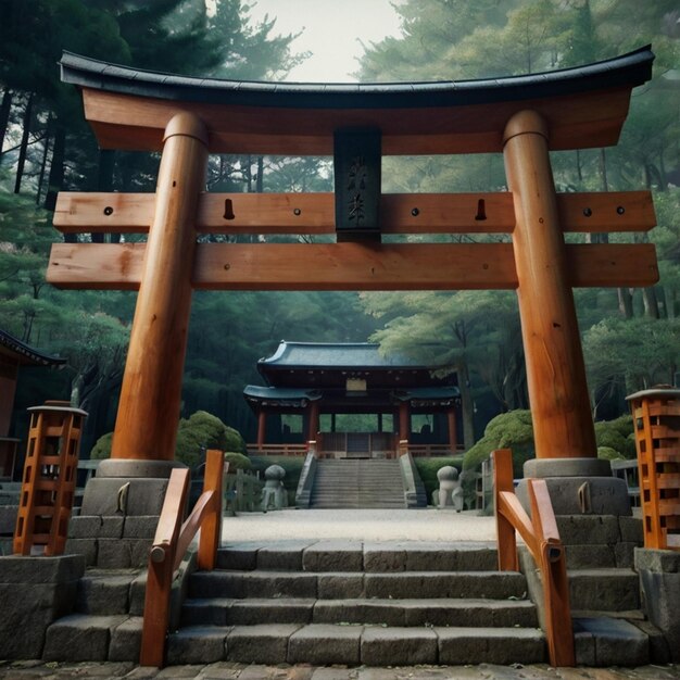 Vector a shrine with a wooden gate that says higashi