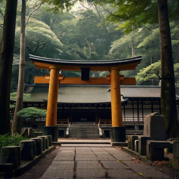 a shrine with a yellow gate that says  the temple