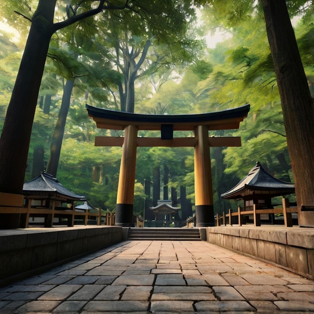 a shrine with a yellow roof and a sign that says  higashi