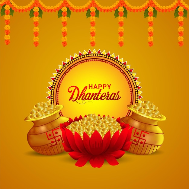 Shubh dhanteras indian festival background with gold coin pot