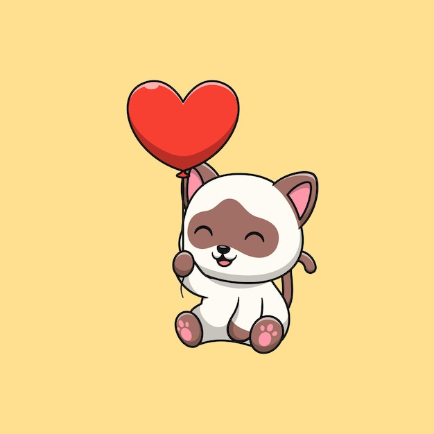 Siamese cat caartoon holding love Flat cartoon styleSiamese cat caartoon holding love Flat cartoon style