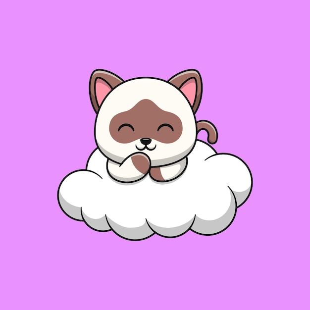 Siamese cat cartoon above the clouds Flat cartoon style