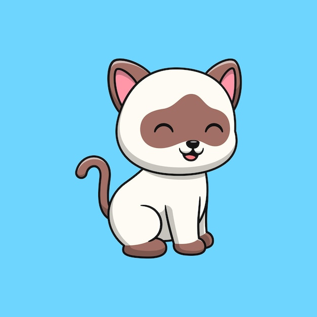 Siamese cat cartoon is sitting Flat cartoon style