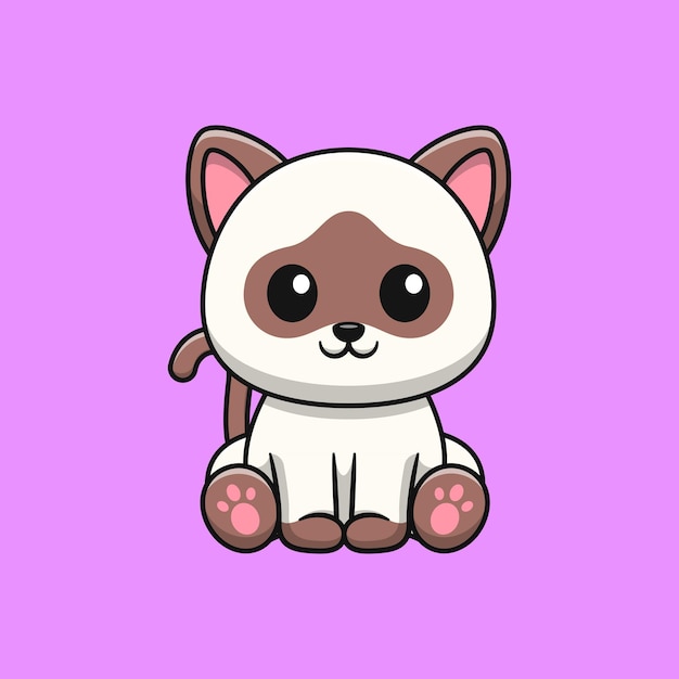 Siamese cat cartoon is sitting Flat cartoon style