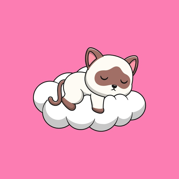 Siamese cat cartoon sleeping on the cloud Flat cartoon style