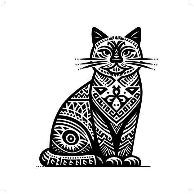 Vector siamese cat silhouette in animal ethnic polynesia tribal illustration