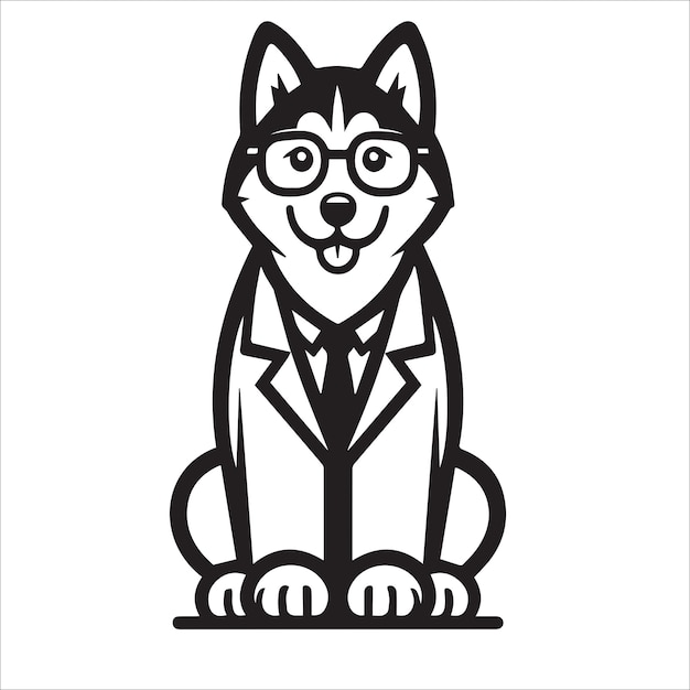 Siberian Husky Doctor black and white illustration vector