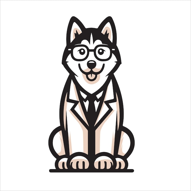 Siberian Husky Dog Doctor sitting and looking up illustration vector