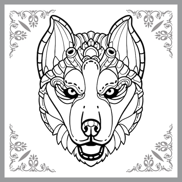 Siberian husky dog zentangle arts isolated on black background