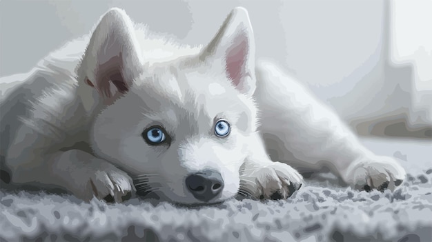 Vector siberian husky puppy in white color closeup portrait with bright eyes