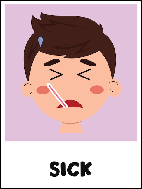 Sick face cartoon flashcard