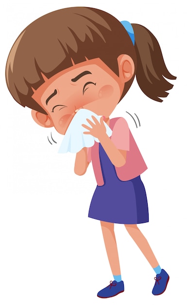 Sick girl coughing isolated