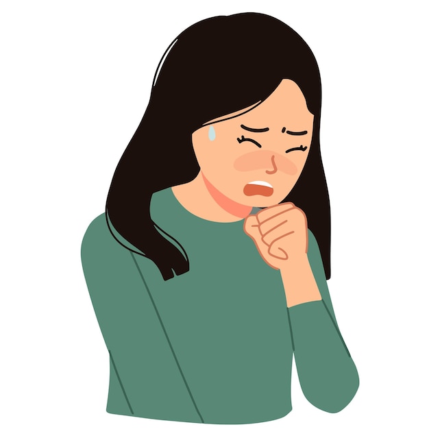 Sick woman coughing and sneezing flu allergy illustration