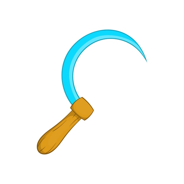 Sickle icon in cartoon style on a white background