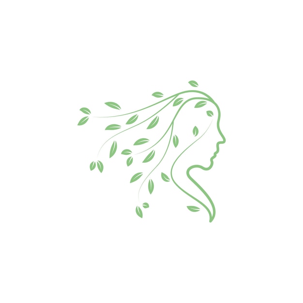 Side face woman with leaf vines logo symbol icon vector graphic design illustration idea creative