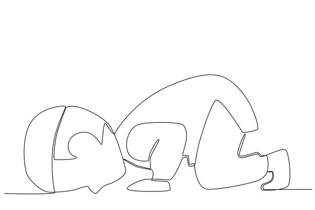 Vector side view of a boy prostrating himself sholat oneline drawing