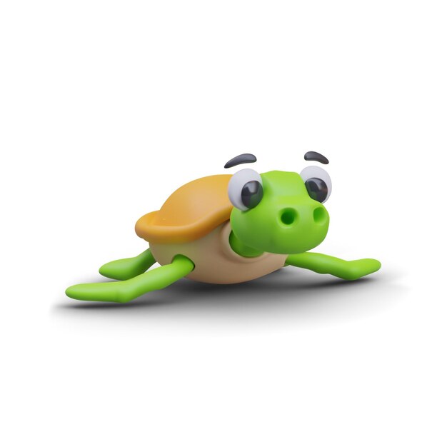 Vector side view on cute turtle crawls realistic turtle on white background with shadow