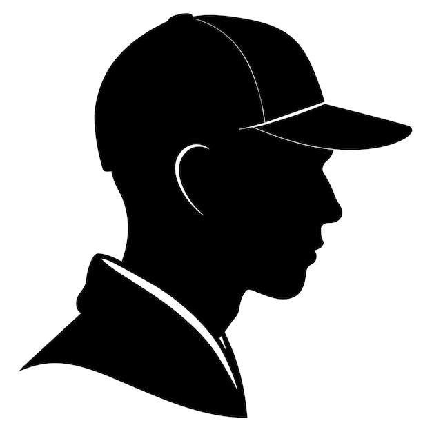 a side view of a male wearing a baseball cap backward vector silhouette