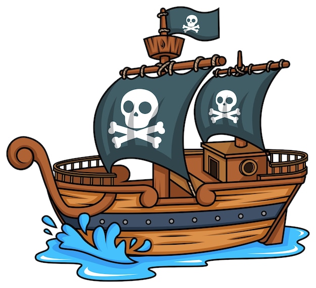 Vector side view of a pirate ship cartoon illustration