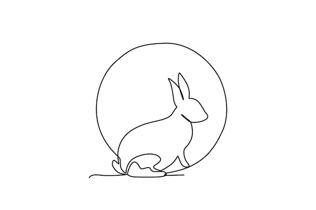 Side view of a rabbit and the moon Midautumn oneline drawing