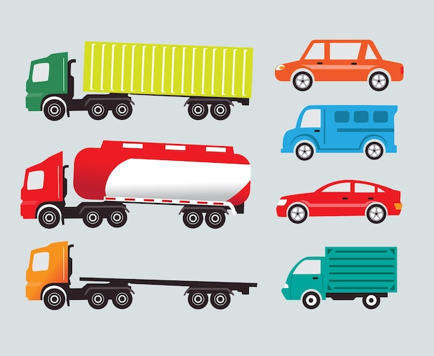 Side view of seven cars free vector