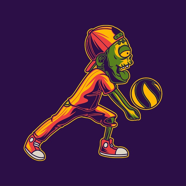   side view of zombies with a lower passing position volleyball illustration