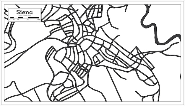 Siena Italy City Map in Black and White Color in Retro Style Outline Map