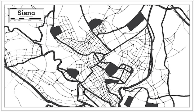 Siena Italy City Map in Black and White Color in Retro Style Outline Map