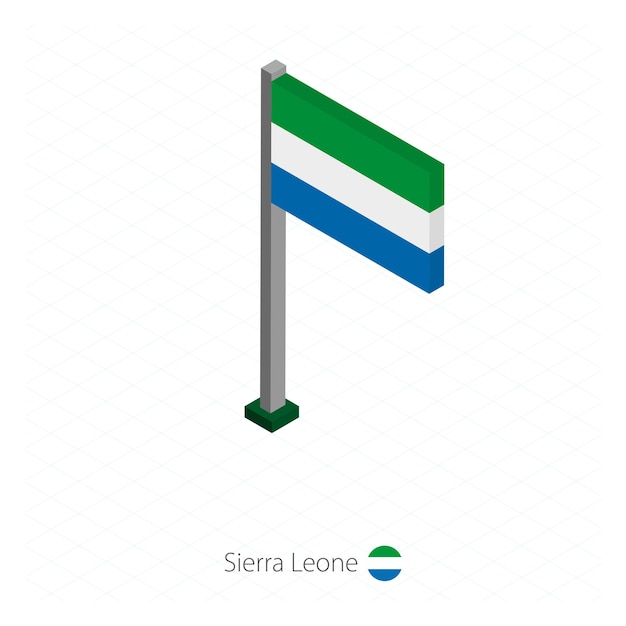 Sierra Leone Flag on Flagpole in Isometric dimension Isometric blue background Vector illustration